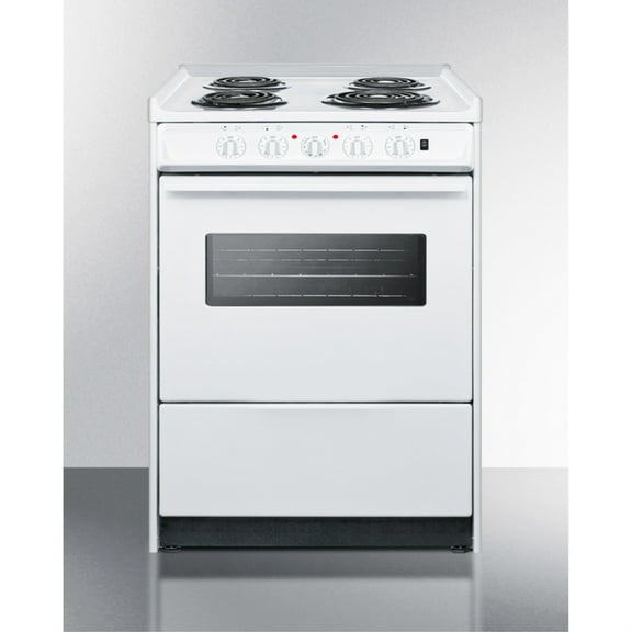 24" wide slide-in style electric coil top range in white with oven window