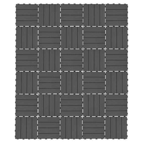 30 Pcs PVC Deck Tiles, Interlocking Patio Flooring, Outdoor Water-Repellent Patio Floor Decking Tile for Garden, Poolside, Backyard (Blackish-Grey))