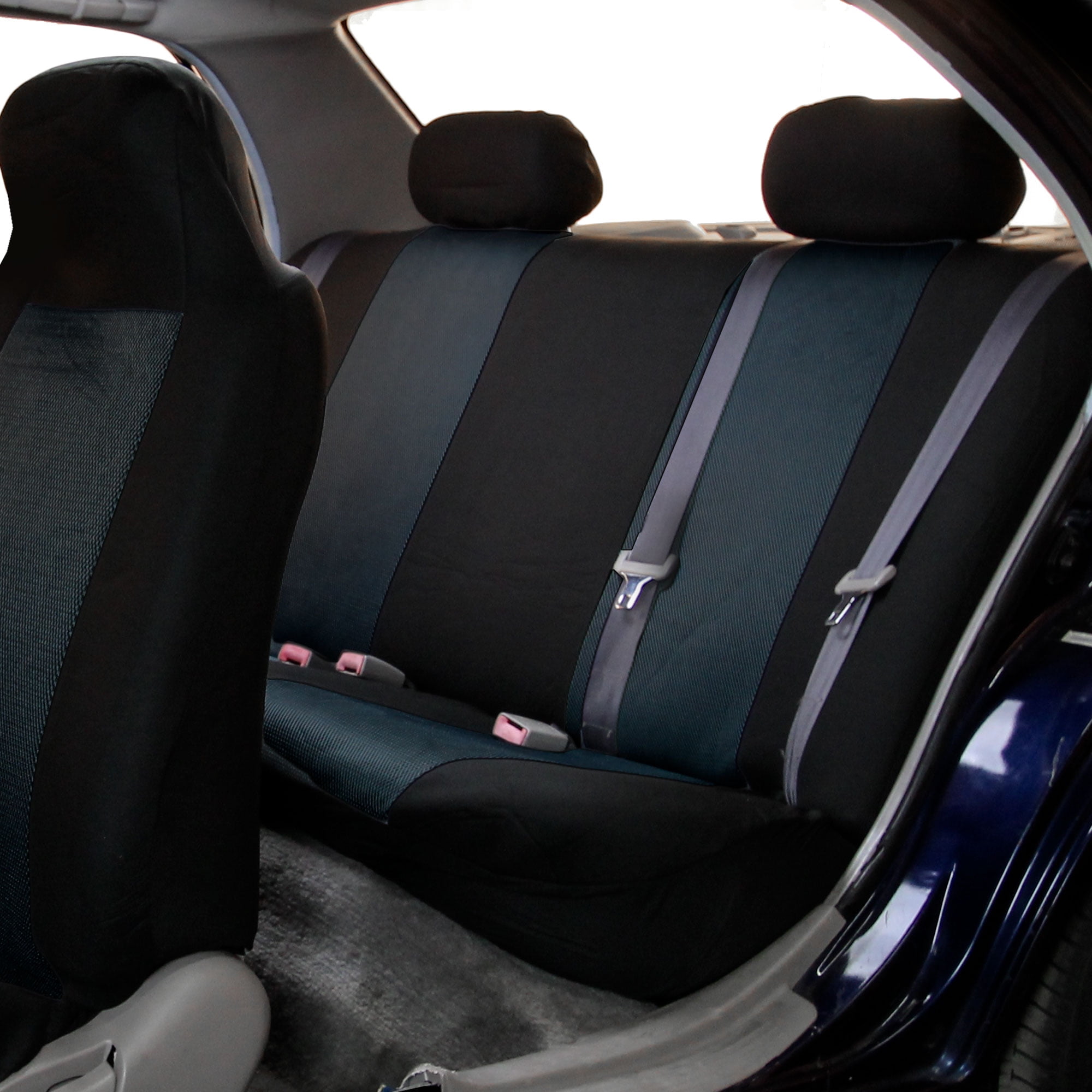 FH Group Classic Two Tone Universal Fit Cloth Seat Cover For Car Truck SUV Van - Rear Bench Black FB102012BLACK