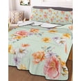 thumbnail image 3 of Quilts Full Size Bedding Set, Spring Flowers Lightweight Quilted Comforter, Yellow Pink Floral Rustic Botanical Green Soft Reversible Bedspread Coverlet with Pillow Covers for All Season, 78" x 90", 3 of 7
