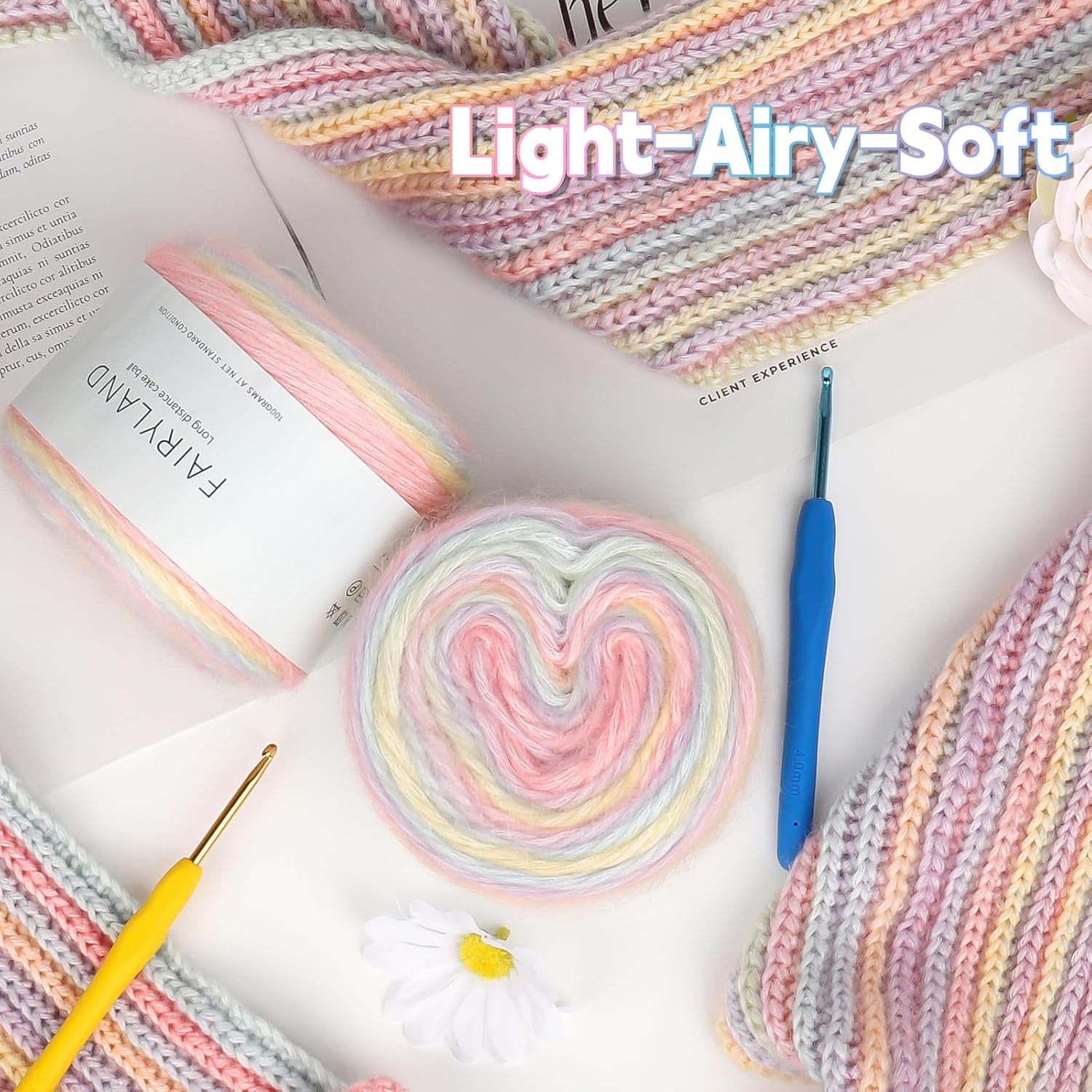 4x100g Gradient Cake Yarn for Crocheting Knitting-Ombré Yarn-Multicolor Soft Rainbow Cotton Crochet Yarn-Perfect for Scarves, Shawls, Blankets, and Garments That Stand Out with Style(B)