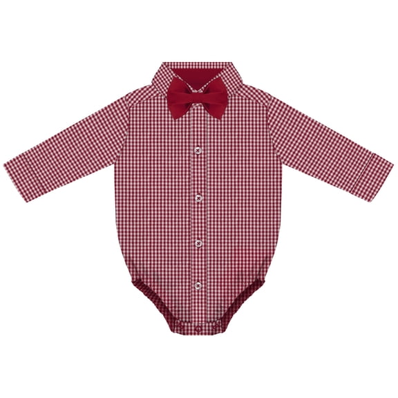 Creative Knitwear Infant Long Sleeve Button Down Dress Shirt- Gingham, Crimson, Sizes: 0/3m - 6/9m