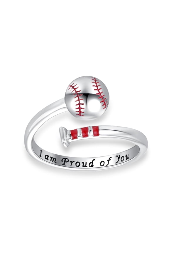 Baseball Ring Sterling Silver Adjustable Baseball Ring Cute Sports Open Ring Encouragement Rings Red Baseball Jewelry Gifts for Women Men Baseball lover Size 8