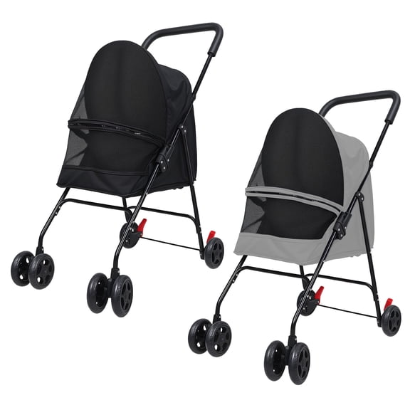 Trendix 4 Wheels Foldable Pet Stroller, Visible Mesh Window, Zipper Closure, Rear Wheel Dual Brake Stroller, Puppy Cage Jogger Stroller with Sun Cover, Pet Stroller for Medium Small Dogs (Black)