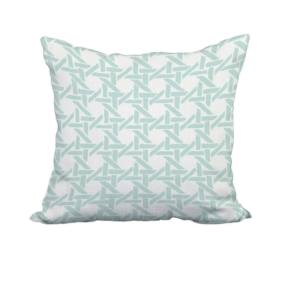 18 x 18 Inch Rattan Geometric Pale Blue Geometric Print Decorative Polyester Throw Pillow with Linen Texture