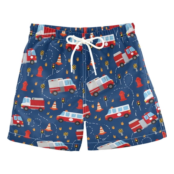 joogoo Boy Swim Trunks Fire Trucks Cartoon Bathing Beach Board Shorts M