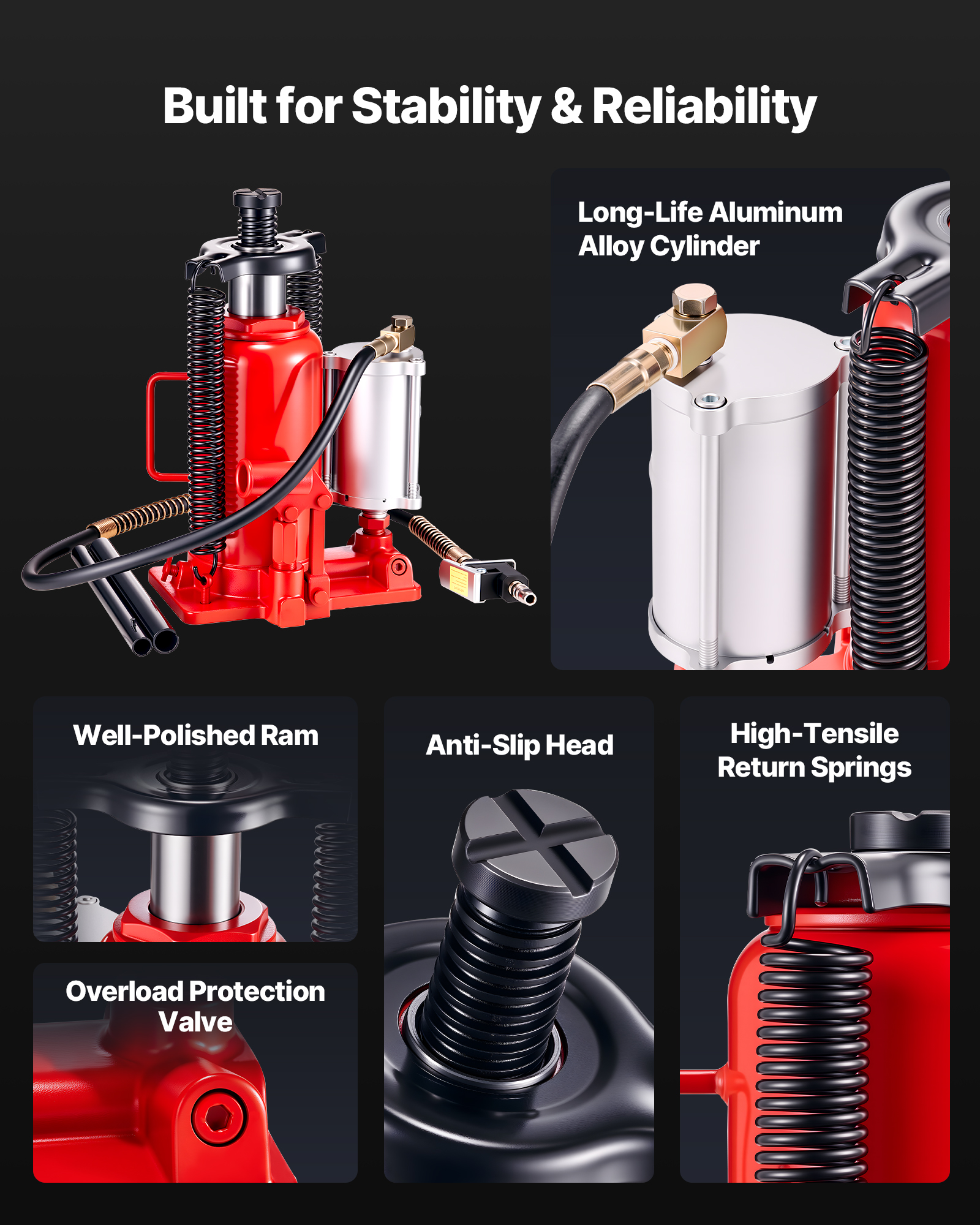 VEVOR Air Hydraulic Bottle Jack, 20 Ton (44092 lbs) Capacity, 10.2-19.5 Inch Lifting Range, Pneumatic/Manual Heavy Duty Welded Bottle Jack with Pump