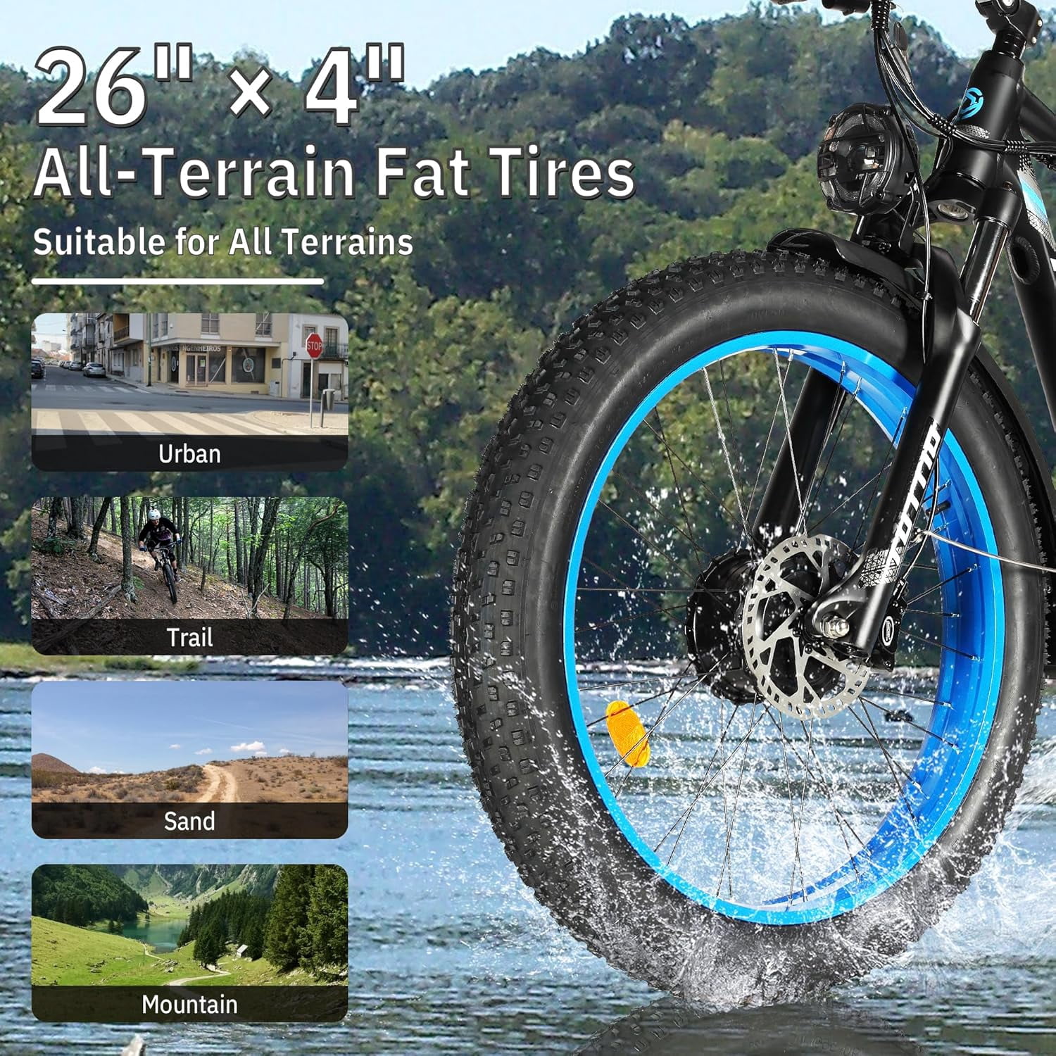 TUTTIO ADRIA26 Electric Bike for Adults, Removable 52V 30Ah Long Range Battery, Up to 100 Miles, 26” Fat Tire All-Terrain E-Bike for Mountain & Snow Riding, UL 2849