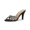 thumbnail image 1 of BLISSFUL STEP Women's Triple Strap Rhinestone Mules Open Toe Stiletto Heel Slide Sandals Black 8, 1 of 8