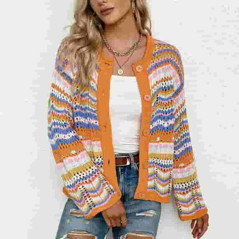 【在庫一掃】 ZHAGHMIN Boho Loose Sweater Striped Ladies Sweaters Vest Clothing