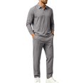 thumbnail image 2 of DORKASM Men's Linen 2 Piece Set Long Sleeve Shirt Pants Outfit Dark Gray XL, 2 of 6