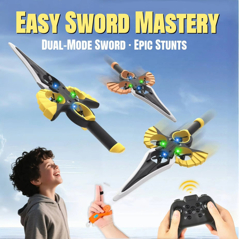 Funtogether Toys Flying Sword RC Drone, 2.4GHz 4-Motor Quadcopter, EPP Foam Material, One-Key Takeoff/Landing with 360° Flips & LED Lights, Easy to Fly Toy for Kids & Beginners