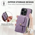 thumbnail image 5 of SaniMore for iPhone 14 Pro Max (6.7 inch 2022) Case,Wear-resistant PU Leather Skin + Zipper Purse Card Slots Removeable Crossbody Lanyard Stand Shell Shockproof Anti-scratch Drop-resistant, Purple, 5 of 10