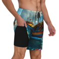 thumbnail image 2 of Daiia Floral Ship On Ocean Mens Swim Trunks Swim Shorts Quick Dry Swim Shorts with Mesh Lining Pockets-Medium, 2 of 9