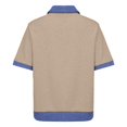 thumbnail image 5 of Women's Denim Patchwork Lapel Collar T-Shirt, Short Sleeve Casual Pullover Top, Soft Loose Fit Streetwear Shirt for Daily Wear and Casual Summer Outfits Khaki L, 5 of 9