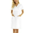 thumbnail image 2 of Women Scrubs Top Solid Color Short Sleeve V Neck Suits Sets With Pocket Spring Summer Daily Nursing Uniforms Nursing Care Working Uniforms, 2 of 4