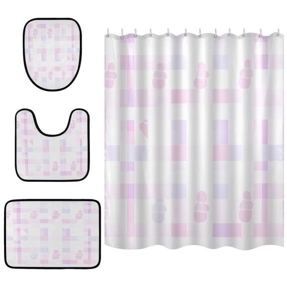 Pink Winter Series Bathroom Accessory Curtain Sets Bath Curtain Anti-Slip Mats and Toilet Pad 66x72in