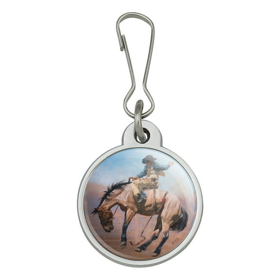 Saddle Bronc Horse Cowboy Riding Rodeo Event Jacket Handbag Purse Luggage Backpack Zipper Pull Charm