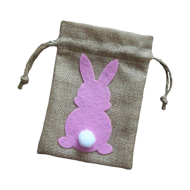 Bolsa de regalo con cordón de arpillera para decoración de Pascua Rosa