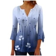 thumbnail image 2 of Leesechin Casual Trumpet Womens 3/4 Sleeve Tops Printed Buttoned Basic Ruched Tops Pleated T-shirts Blouses, 2 of 5