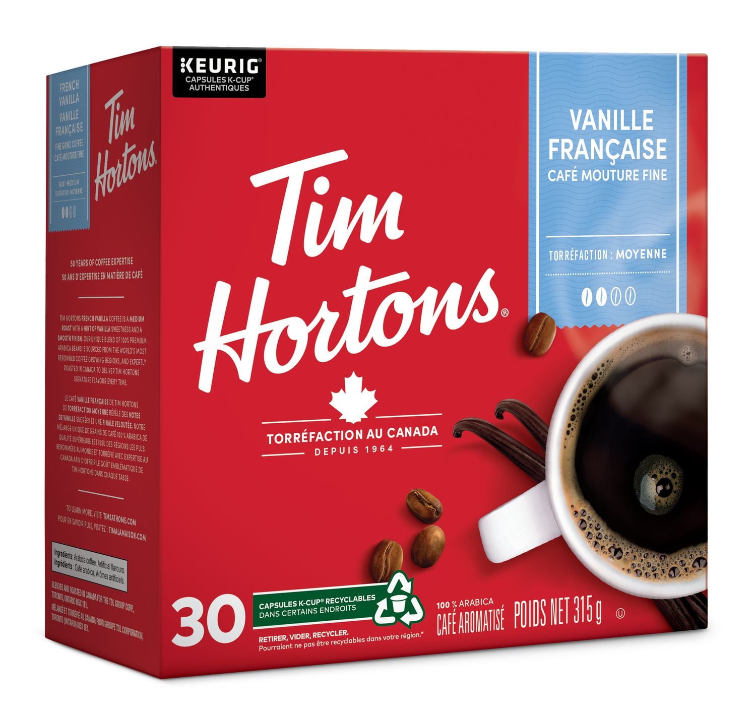 Tim Hortons Vanille Française Keurig K-Cup 30ct Keurig Capsules K-Cup 30ct
