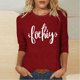 thumbnail image 2 of Mujeres Tres Cuartos de Manga Tops Día de la Mujer Impreso Cuello Redondo Blusa Suelta, Suéter de Manga Casual 3/4 para el Uso de Primavera Y Verano, 2 of 5