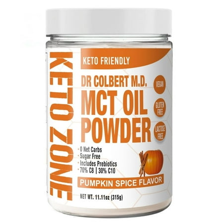 Divine Health MCT Oil Powder | Pumpkin Spice Flavor | 70% C8 | 30% C10 | Recommended in Dr. Colbert's The Keto Zone Diet Book | 0 Net Carbs | 30 Day Supply | 315g