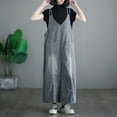 thumbnail image 4 of JGGSPWM Women's Sleeveless V Neck Denim Overall Jumper Dress Casual Loose Double Spaghetti Straps Midi Jean Dress Blue XL, 4 of 7