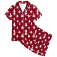 thumbnail image 4 of XDZJLR Kids Christmas Loungewear Girls' Printed Silk Short Sleeved 2-13 Years Xmas Pjs Red 8-9 Years, 4 of 4