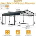 thumbnail image 3 of EastVita 12 x 20 FT Metal Carport with Galvanized Steel Roof,Heavy Duty Metal Roof Carport with Enhanced Base,Tall Kits Garage for Tractors,Trucks,Boats,Cars, 3 of 8