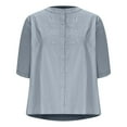 thumbnail image 5 of JGGSPWM Women's Linen Embroidered V-Neck Tunic with Elbow Sleeves Blouse Tops Blue L, 5 of 7