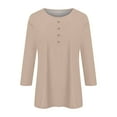 thumbnail image 2 of KBZDBZC Womens Summer Tops Women's Fashion Button Up 3/4 Length Sleeve Solid Color T Shirt Shirt Top Women's T Shirt Blouse Blouse Tops for Women(Coffee,XXL), 2 of 5