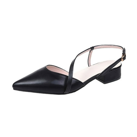 

Mortilo Women Shoes Summer Fashion Pointed Toe Sandals Low Heel Chunky Heel Buckle Band Sandals PU Accessory Black