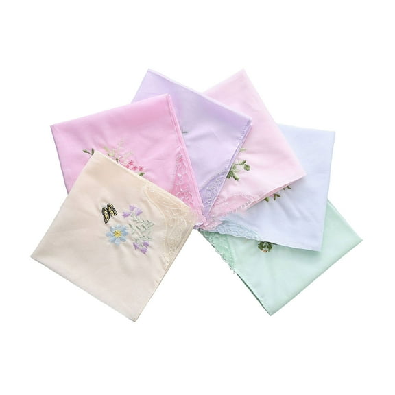Cotton Ladies Handkerchiefs Vintage Floral Lace Edging Wedding Party Embroidery Women Girls Flower Hanky 28cm