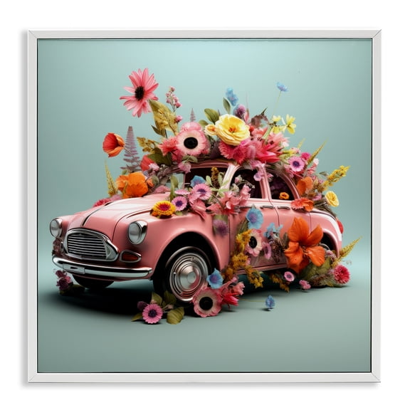 Stupell Industries Eclectic Blooming Florals Antique Car White Framed Giclee Art, 17 x 17, by Lazar Studio