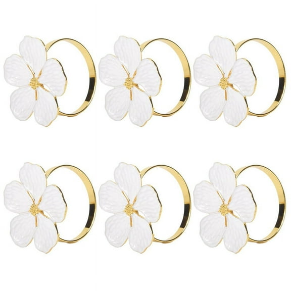 Napkin Rings Set of 6 Napkin Rings Holders White Flowers Napkin Buckles Elegant Napkin Holders for Dinner Table,6 x Daisy Napkin Ring,White & gold