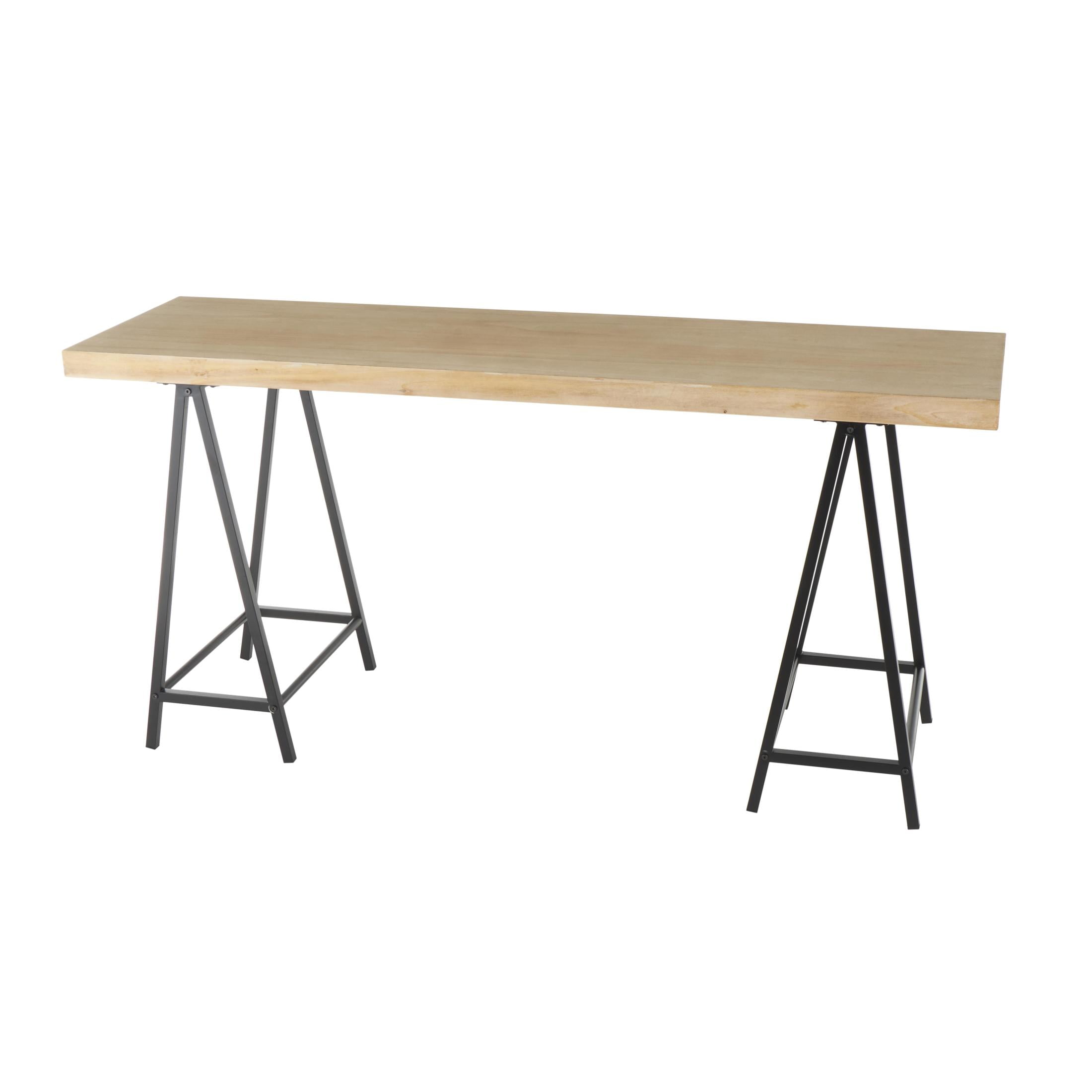 DecMode 63" x 28" Brown Wooden Rectangular Console Table with Black Metal Supports, 1-Piece