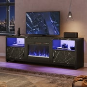 Bestier 71 Fireplace TV Stand for TVs up to 75 LED Entertainment Center with 23 Remote Control Electric Fireplace, Black Marble