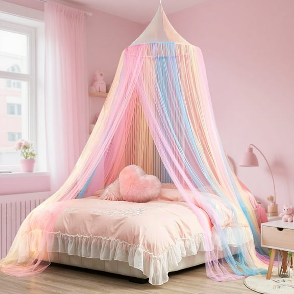 Princess Rainbow Bed Canopy, EEEkit Hanging Mosquito Net, Dome Bed Tent, Bed Curtains for Reading Corner Room Decor