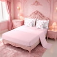 thumbnail image 3 of meiyoeat Pink Ribbon Bowknots 7 Pieces Full Size Bedding Sets For Girls,Modern Geometric Lines Art Full Size Bed in a Bag For Kids,Pink Reversible, 3 of 7