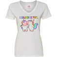 thumbnail image 3 of Inktastic I Believe in You Cute Rainbow Unicorns Women's V-Neck T-Shirt, 3 of 5