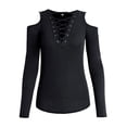 thumbnail image 5 of DHFJKG Long Sleeve Shirts For Women Sexy Hallow Out Off The Shoulder Soft Stretch Slim Fit Lace Up Going Out T Shirts Nightclub Wear Stylish Tops, 5 of 5