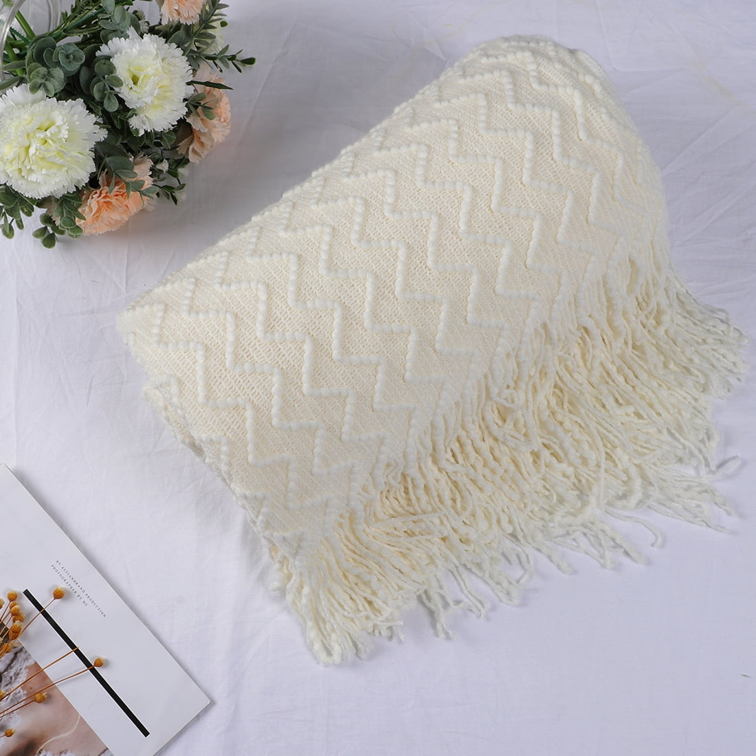 Throw Blanket for Couch, Knit Woven Blanket, Lightweight Decorative