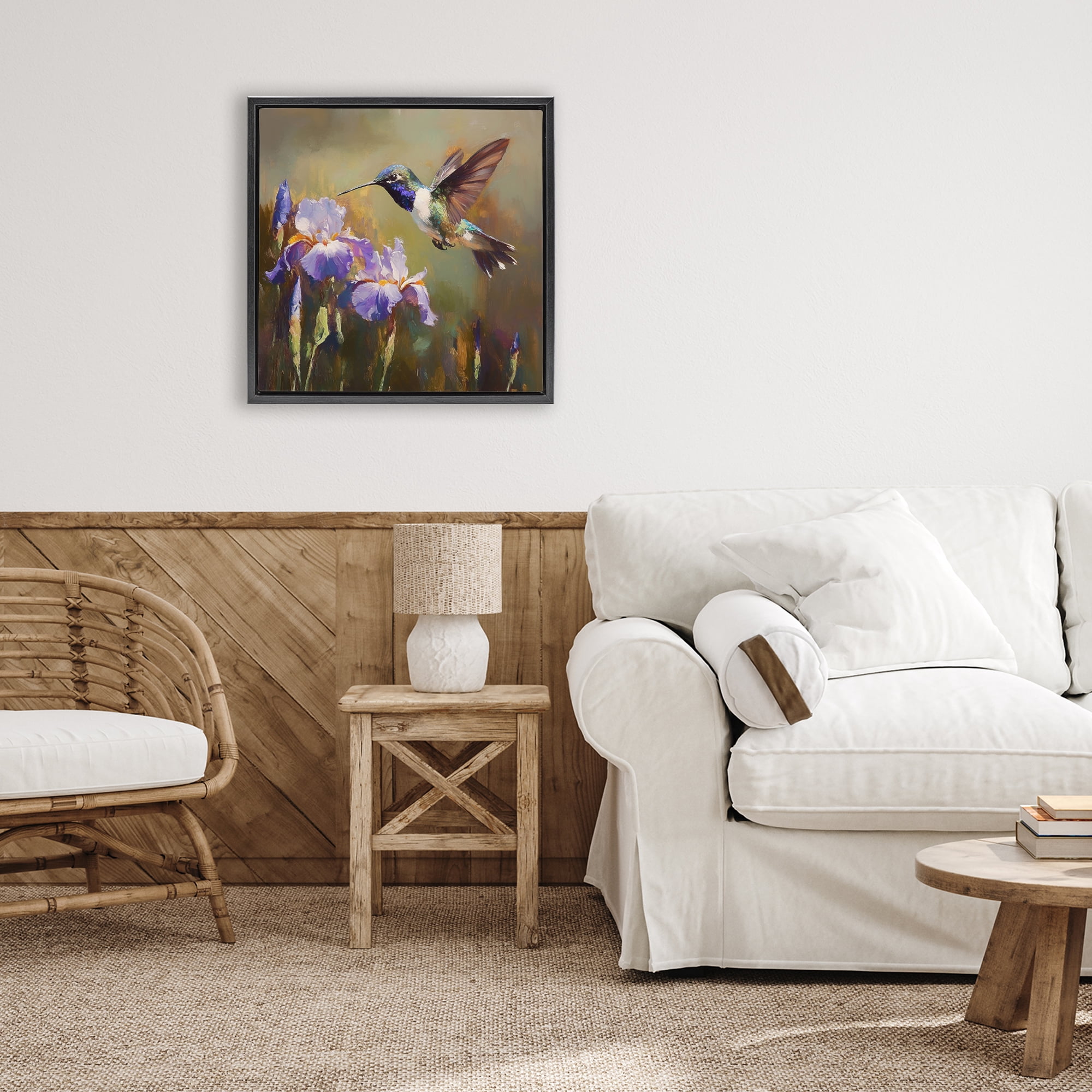 Stupell Industries Hummingbird & Purple Irises Black Framed Floater Canvas Wall Art, design by Tina LeCour