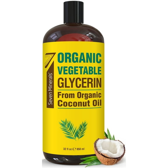 Organic Vegetable Glycerine - Big 32 fl oz - Made w/Organic Coconut Oil - by Seven Minerals