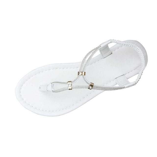Wdhugt Fashion Womens Rhinestone Sandals Flat Heel Pu Leather Outdoor Shoes Size 9 Foot Length 10.24 Inches