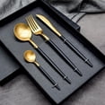 thumbnail image 3 of Black Gold Flatware,4 Piece Matte Black Handle 18/10 Stainless Steel Tableware Sets For 1 Including Forks Spoons Knives, Camping Silverware Travel Utensils Set Cutlery (Black Gold), 3 of 6
