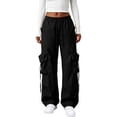 thumbnail image 2 of Women Y2k High Waisted Straight Leg Relaxed Fit Cargo Pants with Pockets Streetwear Concert Dance Outfit Black M, 2 of 6