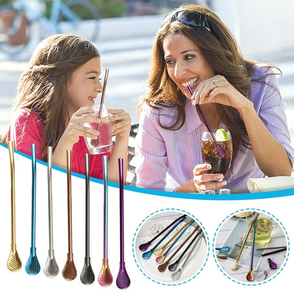 Stainless Steel Detachable Straw Spoon - 304 Filter Spoon for Coffee Tea and Milk Tea