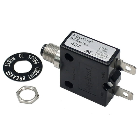 KUOYUH USA 40 Amp 98 Series Quick Connect Terminals Push-to-Reset Thermal Circuit Breaker